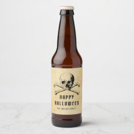 Pirate Skull & Botten Happy Halloween Bier Etiket