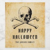  Pirate Skull & Botten Happy Halloween Wijn Etiket (Enkel label)