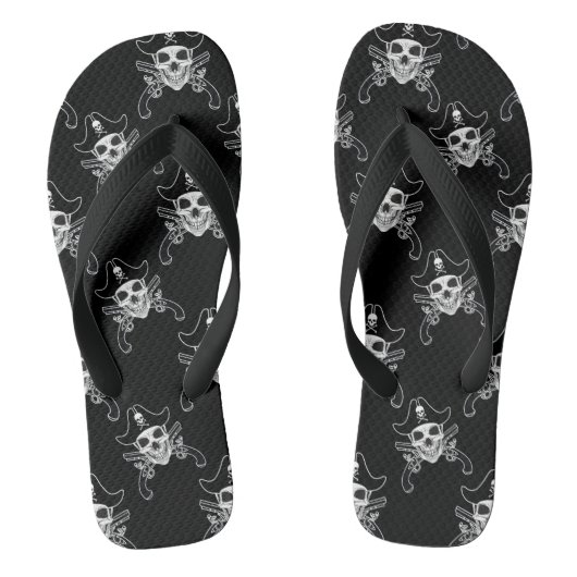 Pirate Skull, brede riemen, vrouwen 8/9 - Mannen 7 Teenslippers (Voetbed)