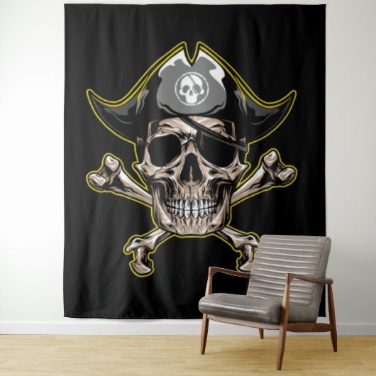 Pirate Skull Captain Royal Treasure Tapestry Wandkleed (In situ)