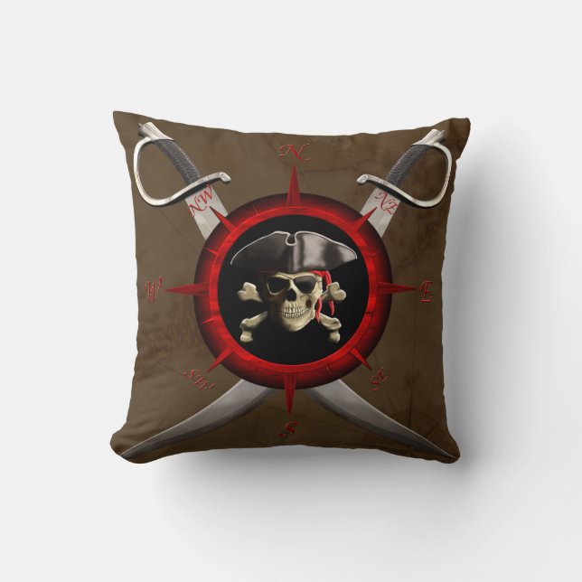 Pirate Skull Compass Roos Kussen (Voorkant)