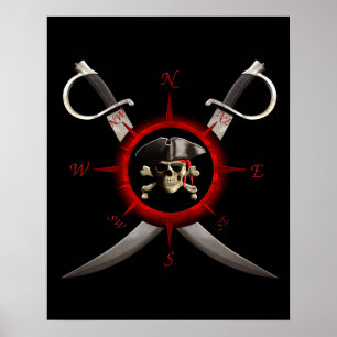 Pirate Skull Compass Roos Poster