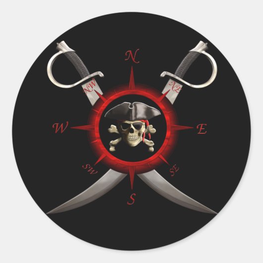 Pirate Skull Compass Roos Ronde Sticker (Voorkant)