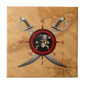 Pirate Skull Compass Roos Tegeltje (Voorkant)
