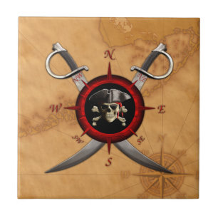 Pirate Skull Compass Roos Tegeltje