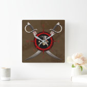 Pirate Skull Compass Rose Vierkante Klok (Huis)