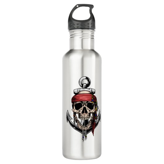 Pirate Skull Cross Botten Anchor Waterfles (Voorkant)