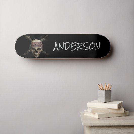 Pirate Skull & Cross Botten Persoonlijk Skateboard (Muurkunst (Horizontaal))