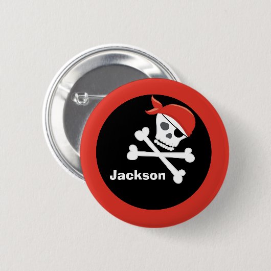 Pirate Skull Crossbones Black Red Monogram Kind Ronde Button 5,7 Cm (Voorkant /achterkant)