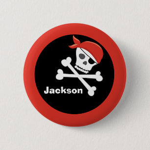 Pirate Skull Crossbones Black Red Monogram Kind Ronde Button 5,7 Cm