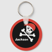 Pirate Skull Crossbones Black Red Monogram Kind Sleutelhanger (Voorkant)