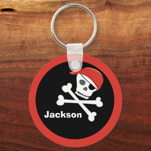 Pirate Skull Crossbones Black Red Monogram Kind Sleutelhanger (Achterkant)