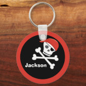 Pirate Skull Crossbones Black Red Monogram Kind Sleutelhanger (Voorkant)