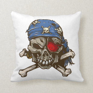 Pirate skull crossbones blue bandanna eye patch kussen