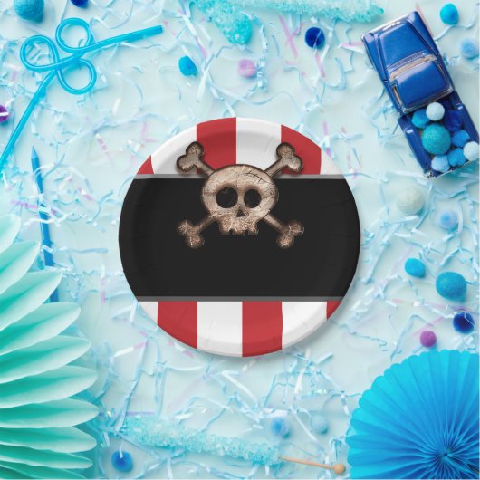 Pirate Skull & Crossbones Red White Birthday Party Papieren Bordje (Feest)