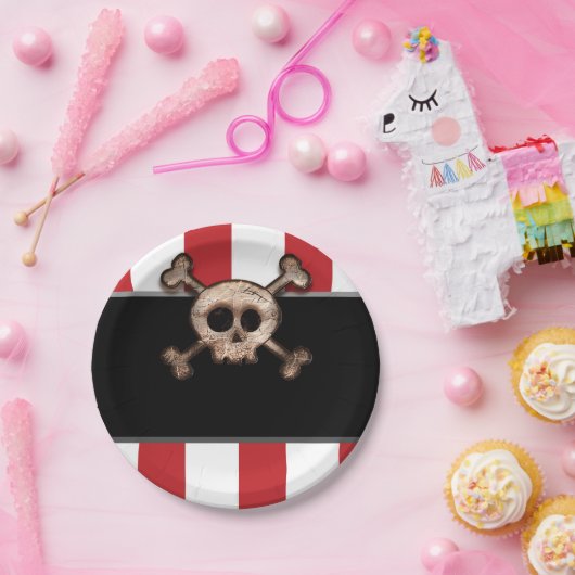 Pirate Skull & Crossbones Red White Birthday Party Papieren Bordje (Feest)