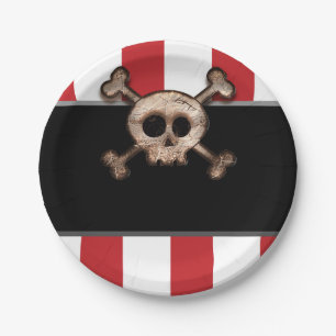 Pirate Skull & Crossbones Red White Birthday Party Papieren Bordje