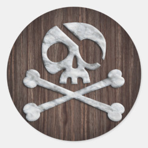 Pirate Skull & Crossbones Rustic Wooden Ronde Sticker