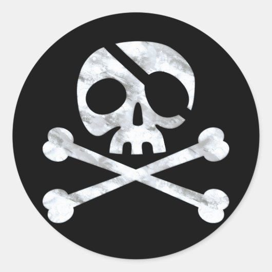 Pirate Skull & Crossbones Zwart Ronde Sticker (Voorkant)