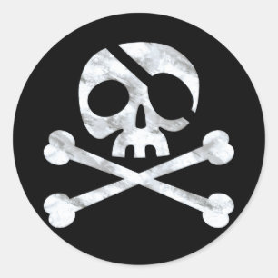 Pirate Skull & Crossbones Zwart Ronde Sticker