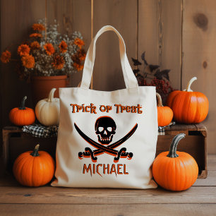 Pirate Skull Custom Name Trick or treat Bag Tote Bag