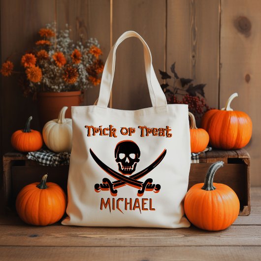 Pirate Skull Custom Name Trick or treat Bag Tote Bag