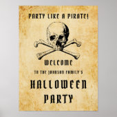 Pirate Skull en Botten verwelkomen Halloween-feest Poster (Voorkant)