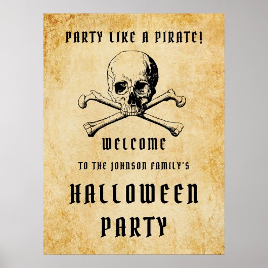 Pirate Skull en Botten verwelkomen Halloween-feest Poster (Voorkant)