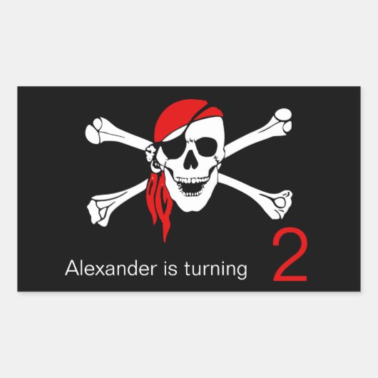 Pirate Skull en Crossbones 2e Verjaardag Rechthoekige Sticker (Voorkant)