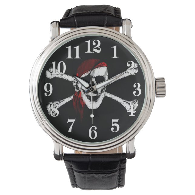 Pirate Skull en Crossbones Horloge (Voorkant)