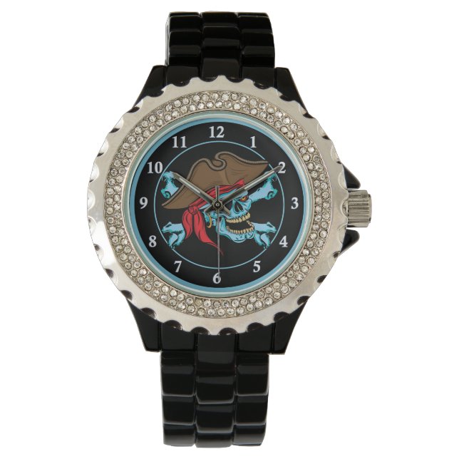 Pirate Skull en Crossbones Horloge (Voorkant)
