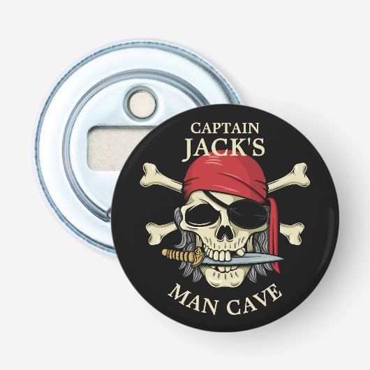 Pirate Skull en Crossbones Man Cave Button Flesopener (Voorkant)