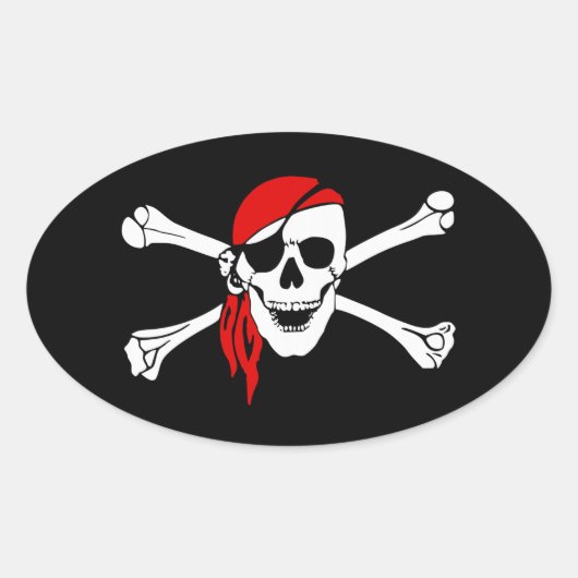 Pirate Skull en Crossbones met Red Bandana Ovale Sticker (Voorkant)