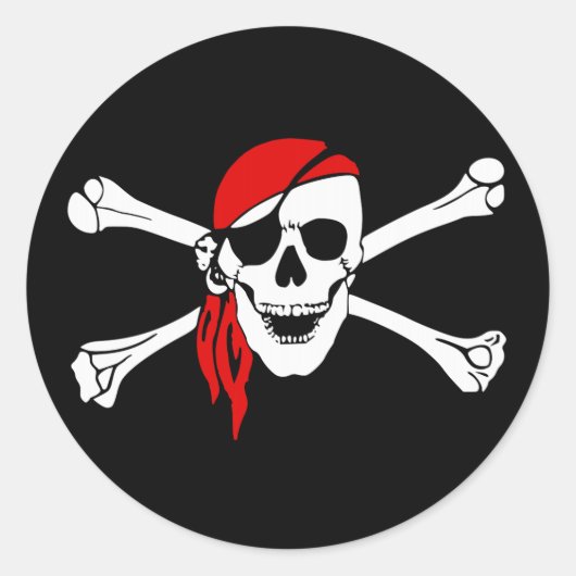Pirate Skull en Crossbones met Red Bandana Ronde Sticker (Voorkant)