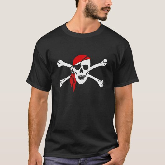 Pirate Skull en Crossbones met Red Bandana T-shirt (Voorkant)