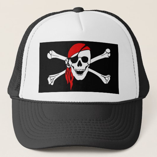 Pirate Skull en Crossbones met Red Bandana Trucker Pet (Voorkant)