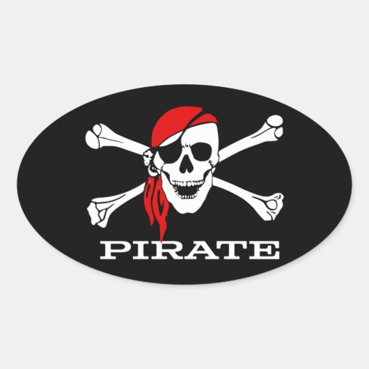 Pirate Skull en Crossbones Oval Sticker #1 (Voorkant)