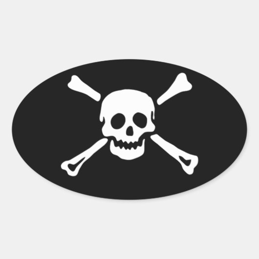 Pirate Skull en Crossbones Ovale Sticker #3 (Voorkant)