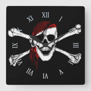 Pirate Skull en Crossbones Vierkante Klok