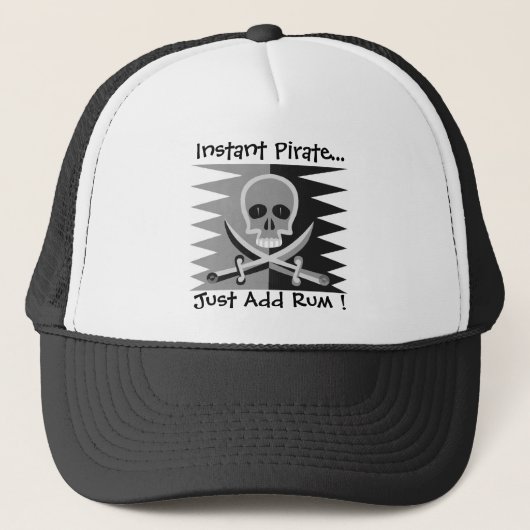 Pirate Skull en Crossbones - Voeg gewoon Rum toe! Trucker Pet (Voorkant)