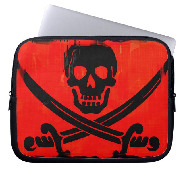 Pirate Skull en Crossed Cutlasses Creepy Art Laptop Sleeve (Voorkant)