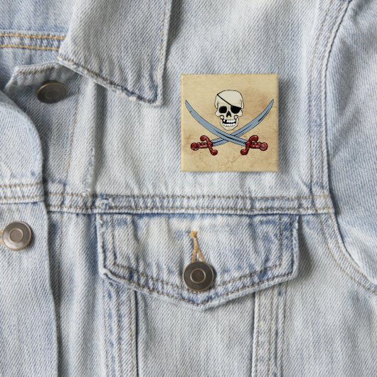 Pirate Skull en Crossed Cutlasses Creepy Art Vierkante Button 5,1 Cm (In situ)