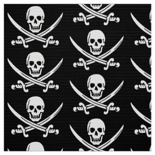 Pirate Skull en Sword Black White Stof