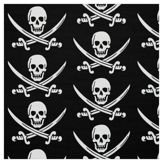 Pirate Skull en Sword Black White Stof (Swatch)