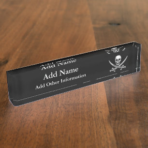 Pirate Skull en Sword Crossbones Naambordje
