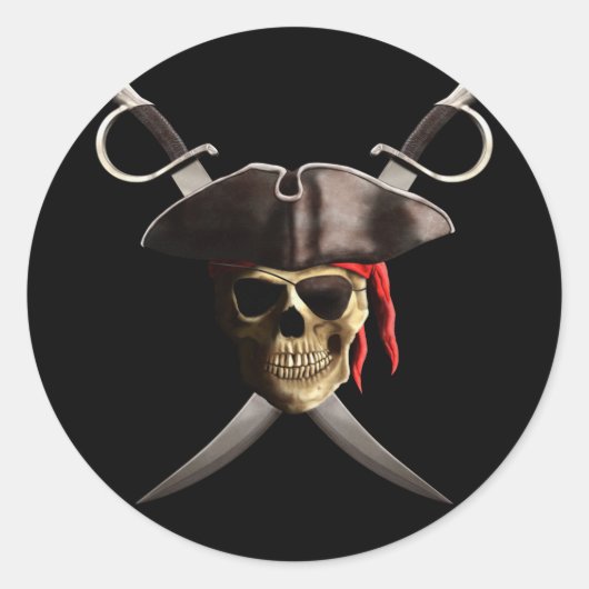 Pirate Skull en Swords Ronde Sticker (Voorkant)