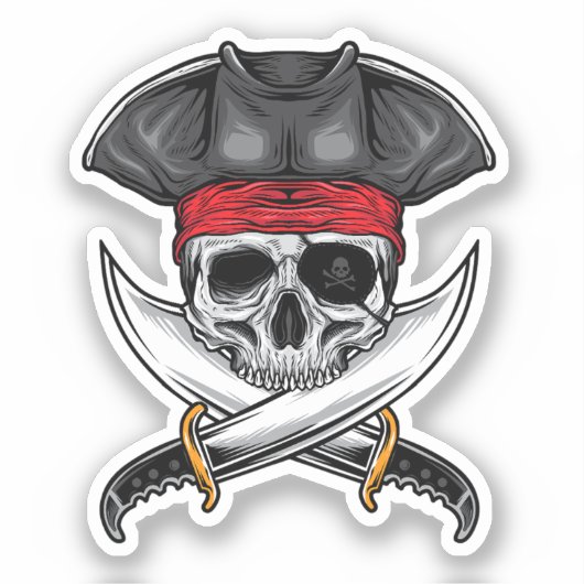Pirate Skull en Swords Sticker (Voorkant)