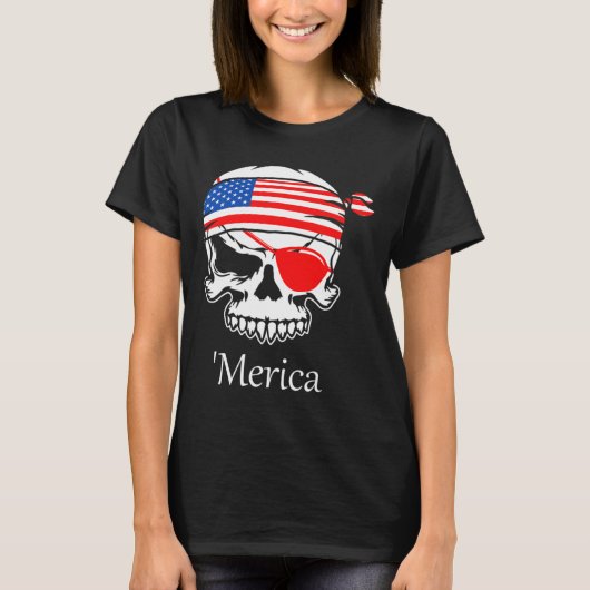 Pirate Skull Flag Juli 4th Independence Day Merica T-shirt (Voorkant)