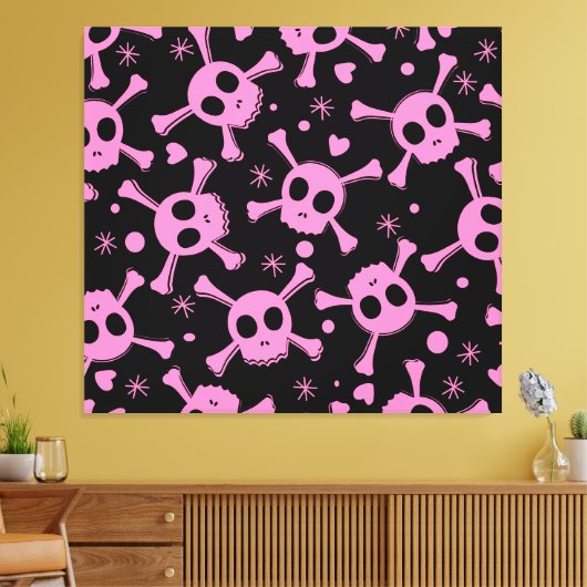 Pirate Skull: Girlish harten patroon Canvas Afdruk (Insitu (Woonkamer))
