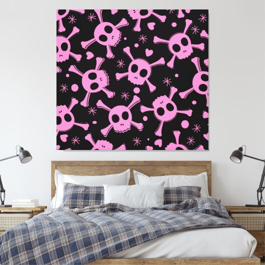 Pirate Skull: Girlish harten patroon Canvas Afdruk (Insitu (Slaapkamer))